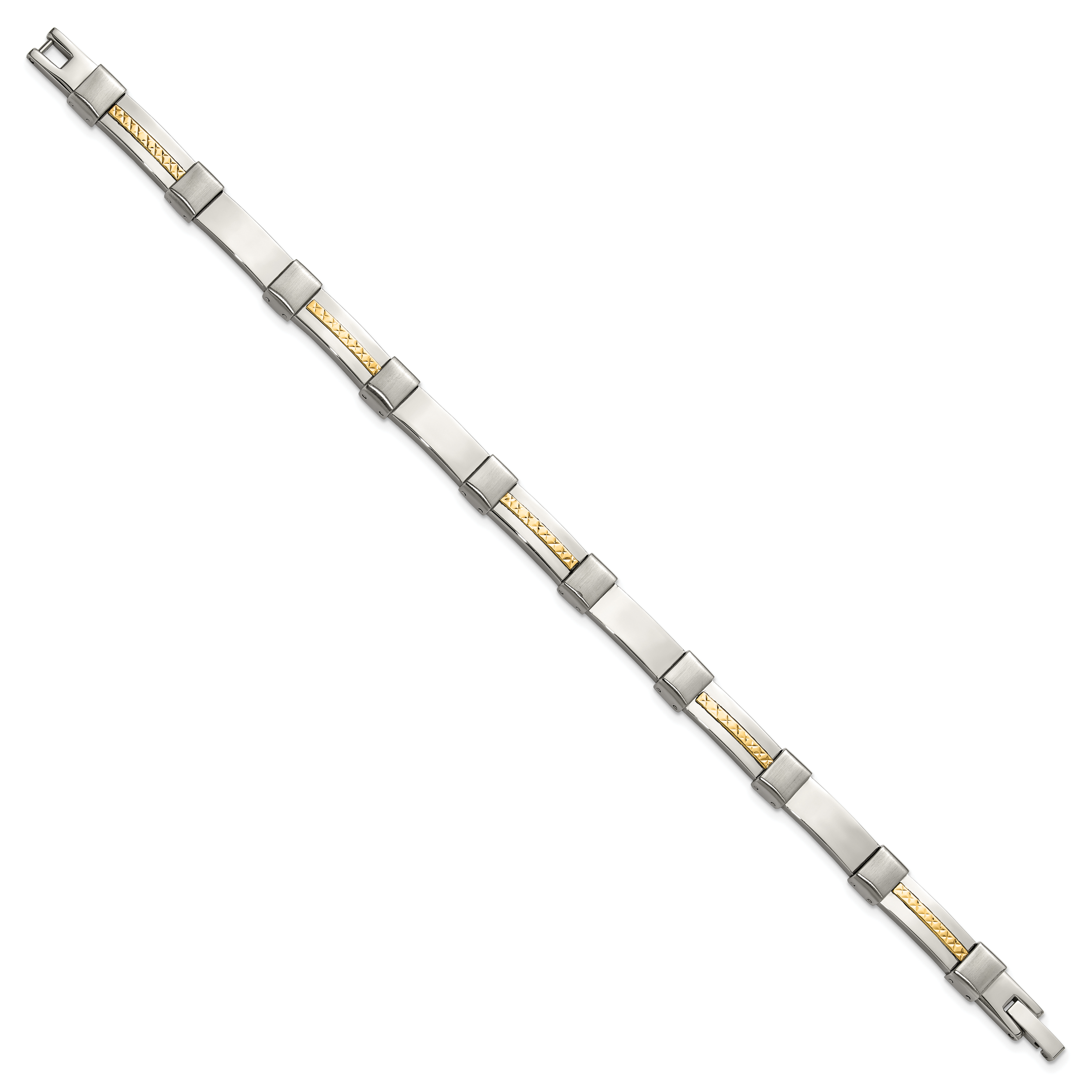 Men's Brushed and Polished Stainless Steel 14K Gold Accent Link Bracelet 7mm