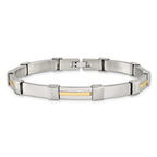 Men's Brushed and Polished Stainless Steel 14K Gold Accent Link Bracelet 7mm