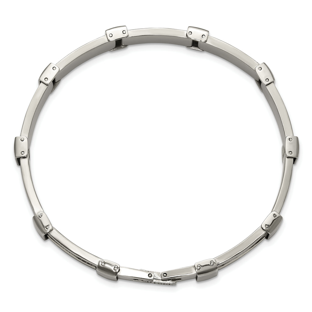 Men's Brushed and Polished Stainless Steel 14K Gold Accent Link Bracelet 7mm
