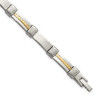 Men's Brushed and Polished Stainless Steel 14K Gold Accent Link Bracelet 7mm