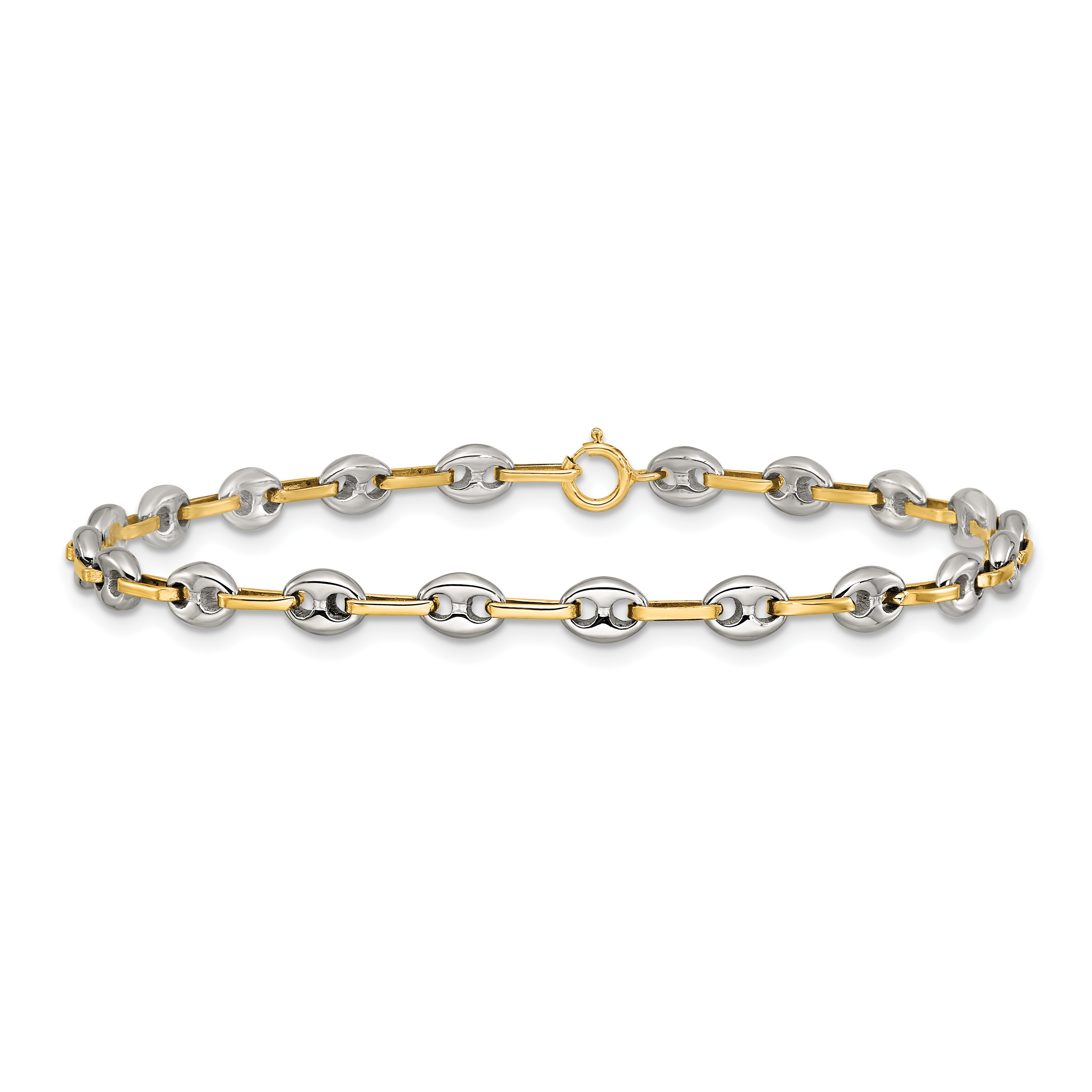 Polished Stainless Steel 14K Gold Accent Link Bracelet 4.3mm