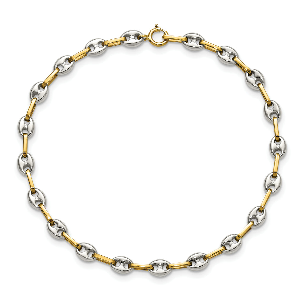 Polished Stainless Steel 14K Gold Accent Link Bracelet 4.3mm