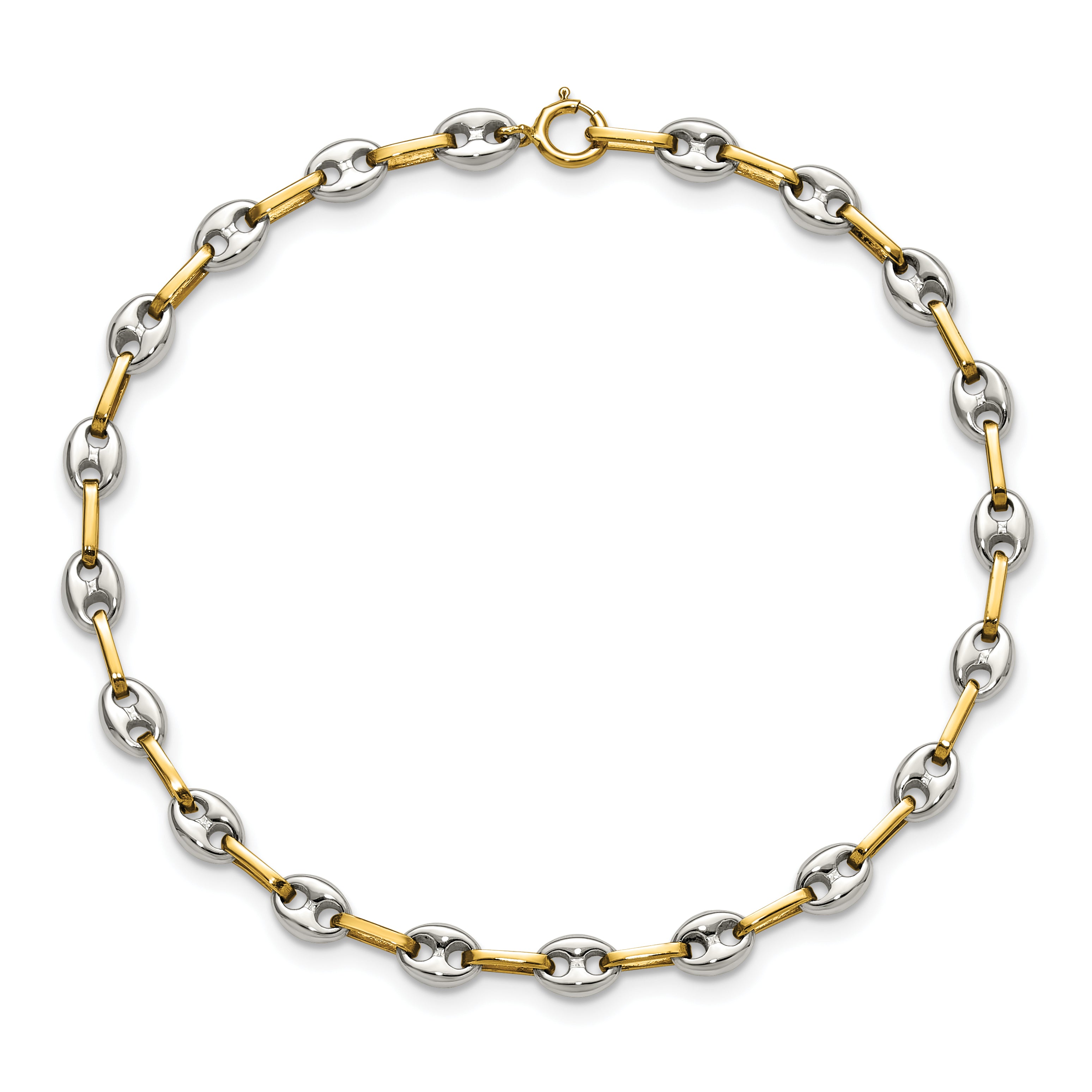 Polished Stainless Steel 14K Gold Accent Link Bracelet 4.3mm