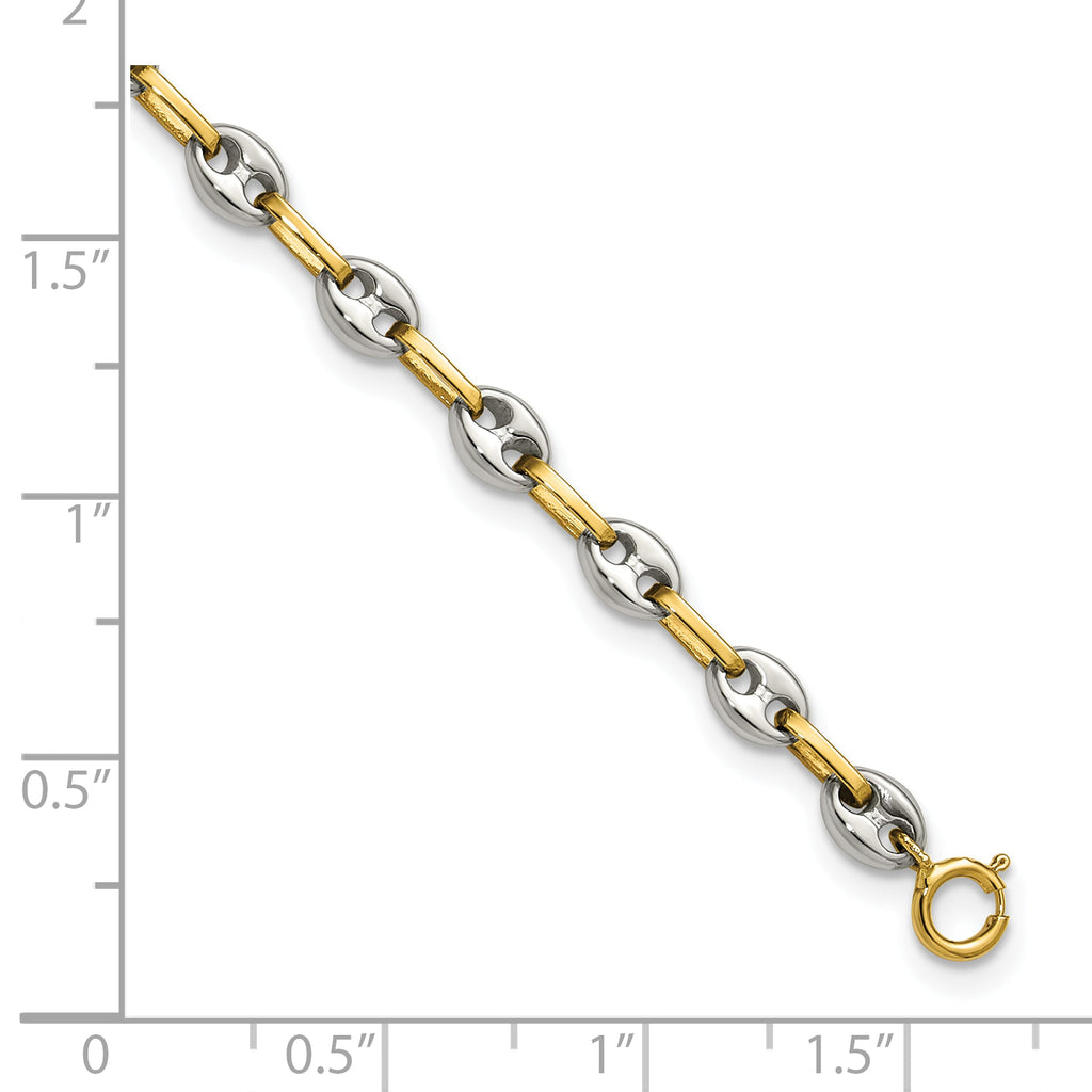 Polished Stainless Steel 14K Gold Accent Link Bracelet 4.3mm