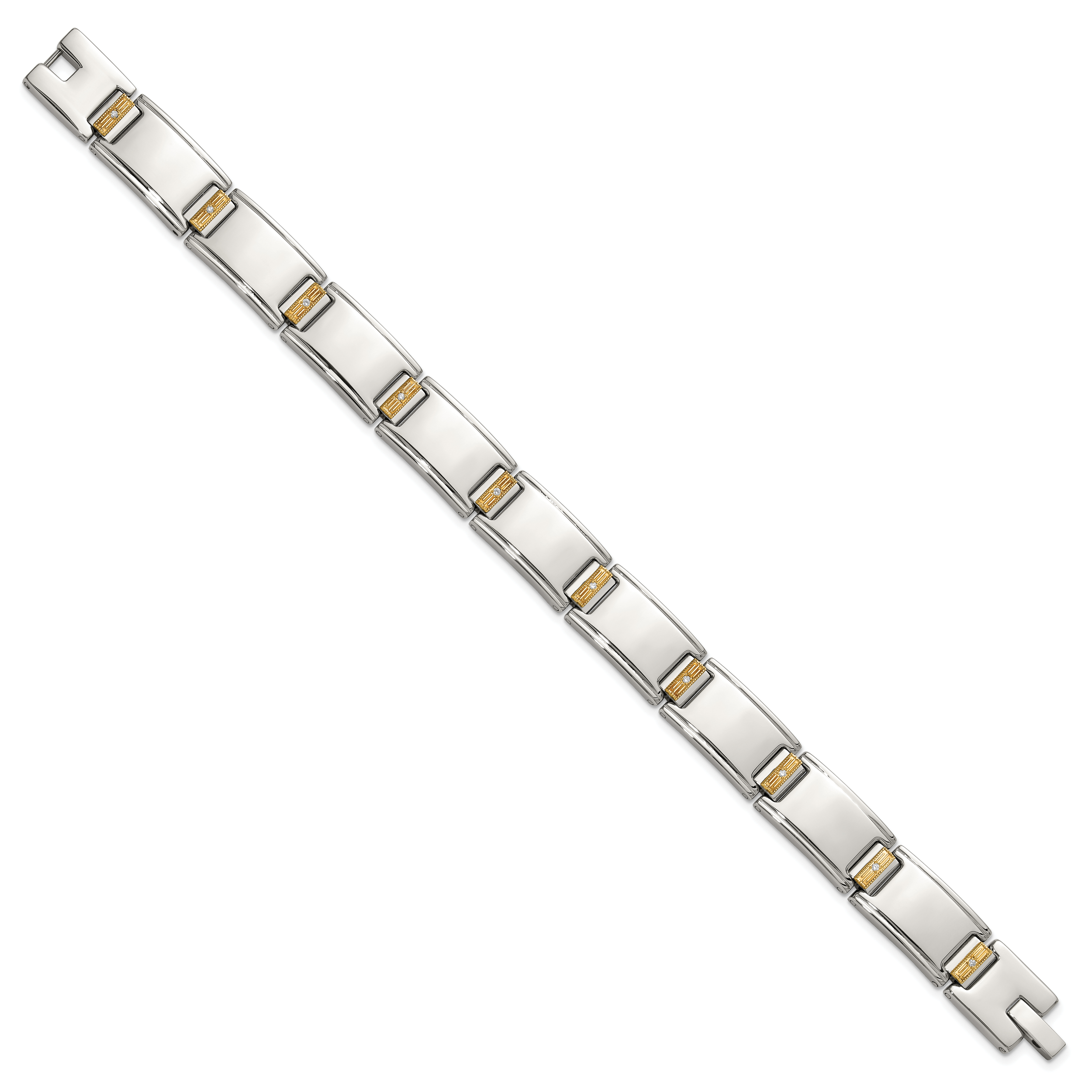 Men's Polished Diamond Stainless Steel Link Bracelet 12mm Secondary image