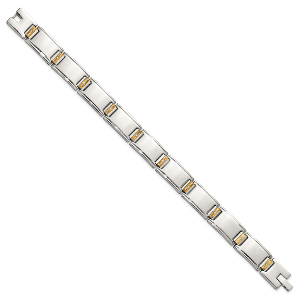 Men's Polished Diamond Stainless Steel Link Bracelet 12mm