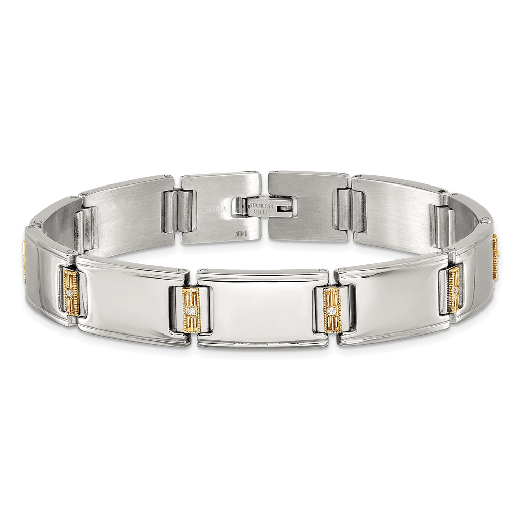 Men's Polished Diamond Stainless Steel Link Bracelet 12mm