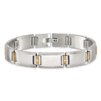 Men's Polished Diamond Stainless Steel Link Bracelet 12mm