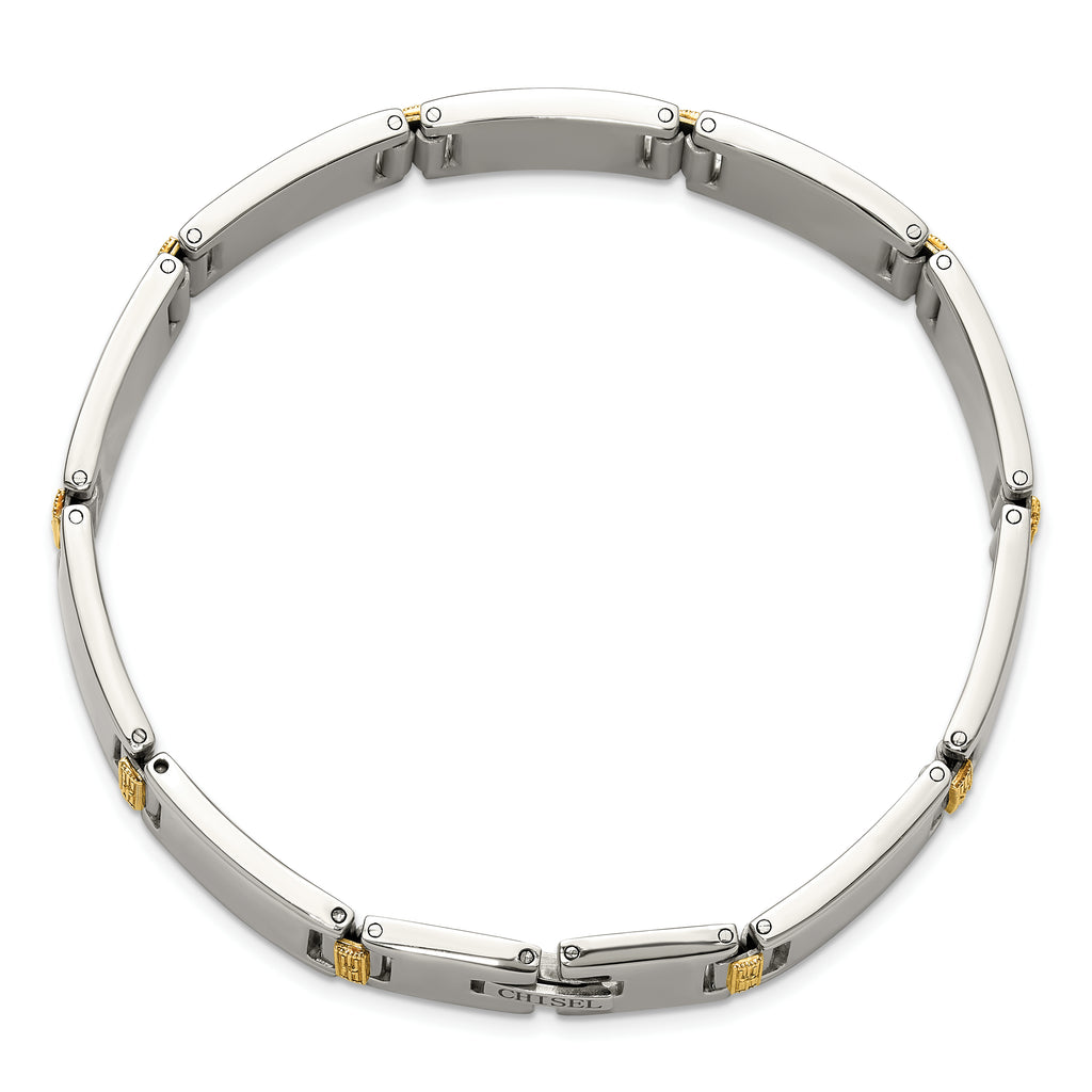 Men's Polished Diamond Stainless Steel Link Bracelet 12mm