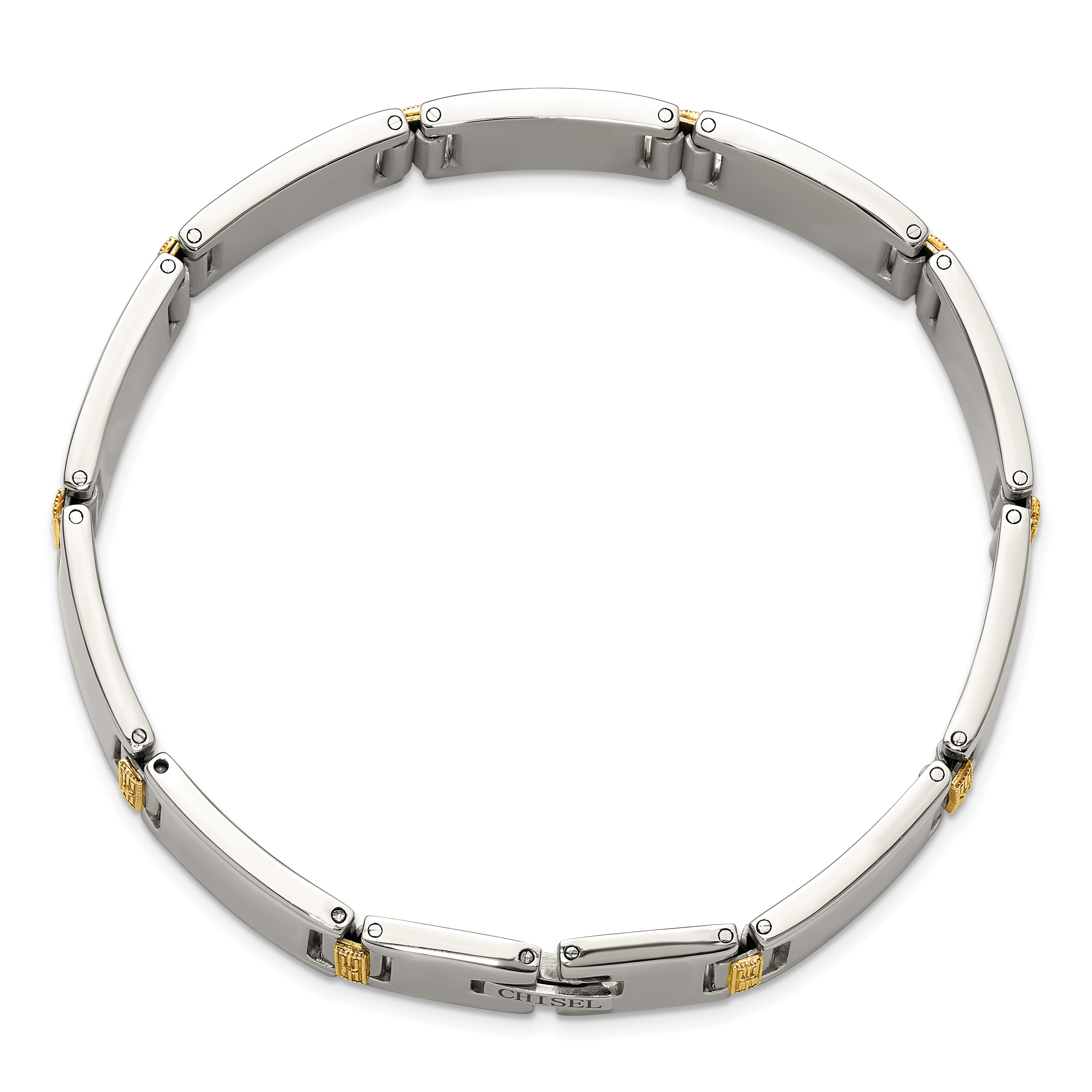 Men's Polished Diamond Stainless Steel Link Bracelet 12mm