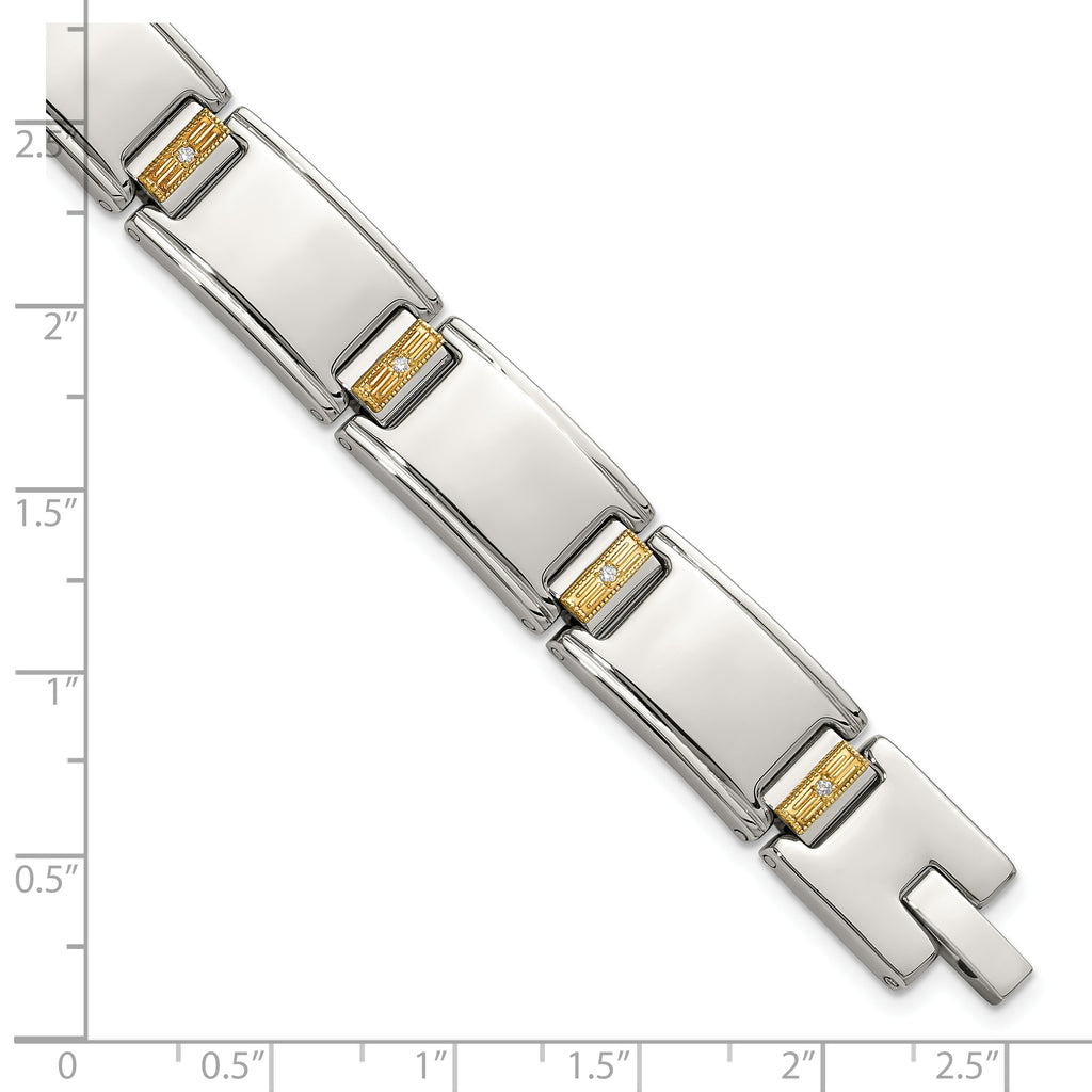 Men's Polished Diamond Stainless Steel Link Bracelet 12mm