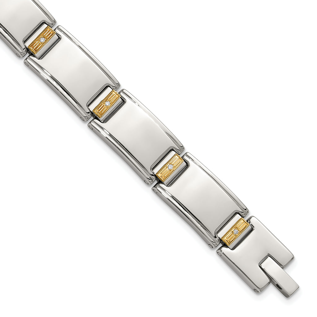 Men's Polished Diamond Stainless Steel Link Bracelet 12mm