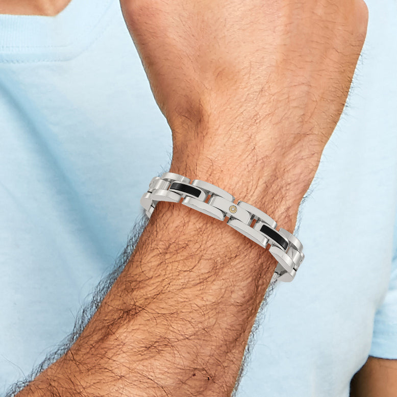 Men's Polished Diamond Stainless Steel Link Bracelet 11mm 8.25in