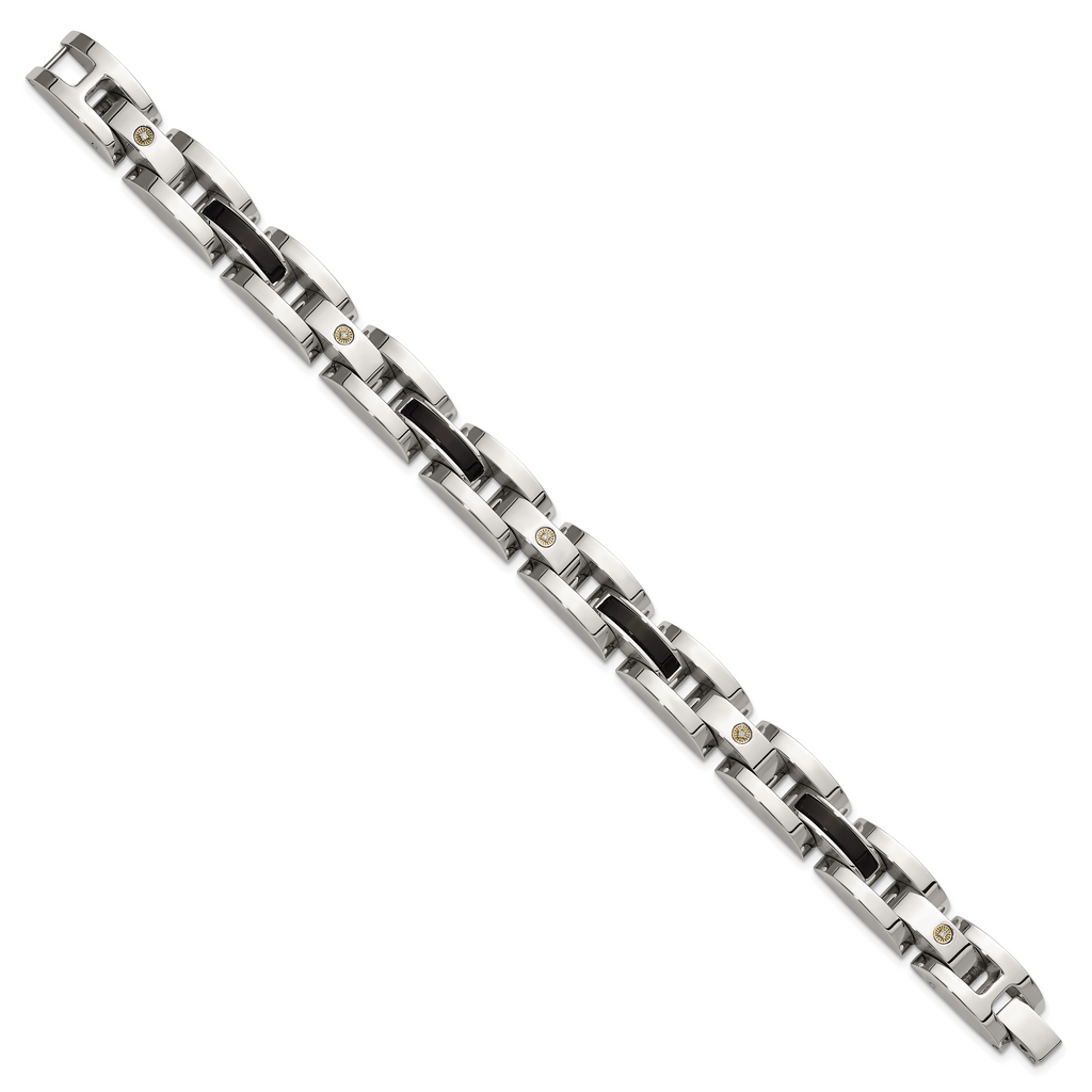 Men's Polished Diamond Stainless Steel Link Bracelet 11mm 8.25in