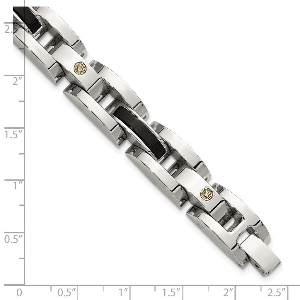 Men's Polished Diamond Stainless Steel Link Bracelet 11mm 8.25in