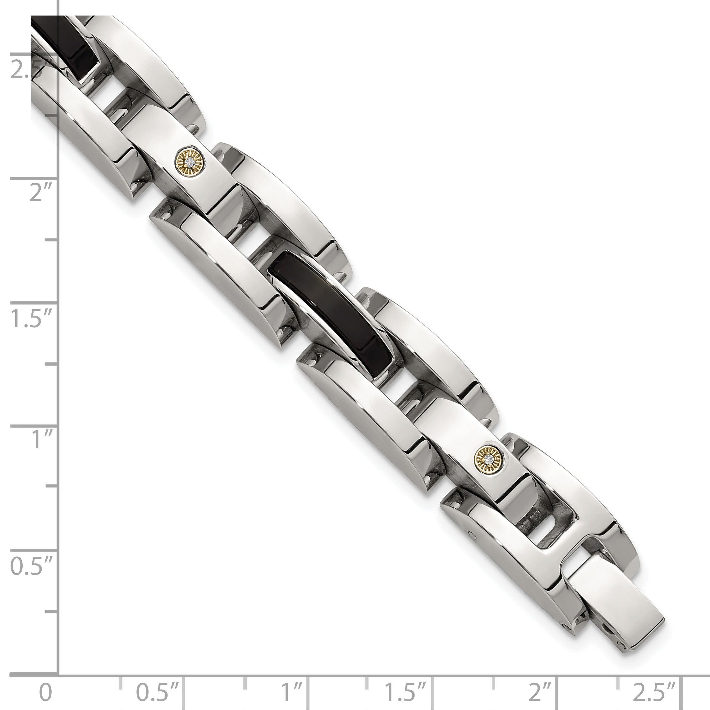 Men's Polished Diamond Stainless Steel Link Bracelet 11mm 8.25in