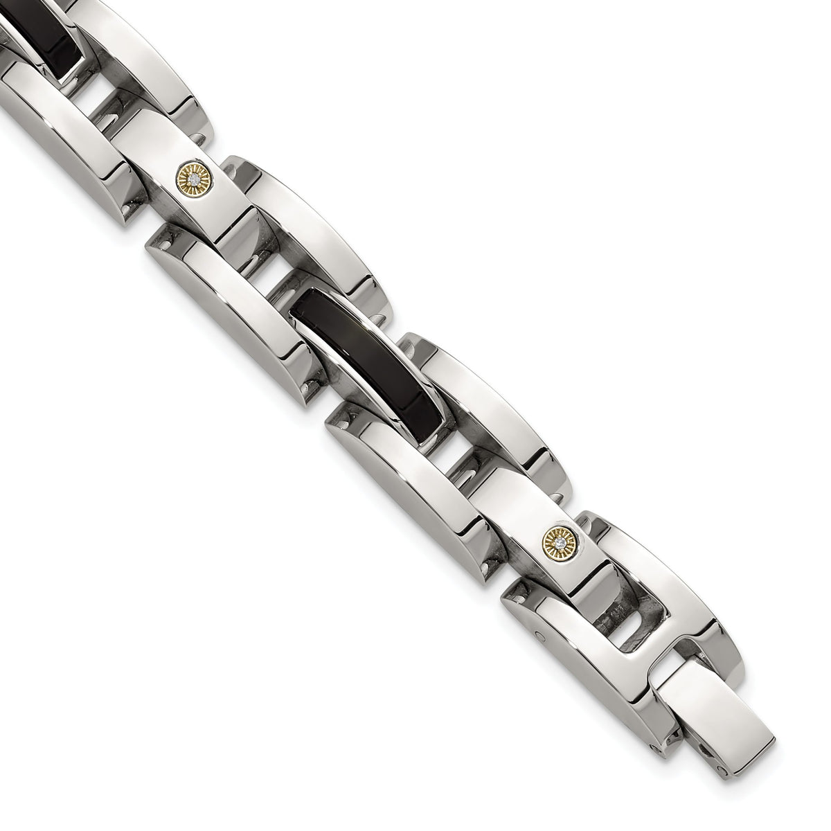 Men's Diamond & Onyx Link Bracelet in 14K White Gold (.03 ct. tw.), 8.2 Inch - Sophia Jewelers Main image