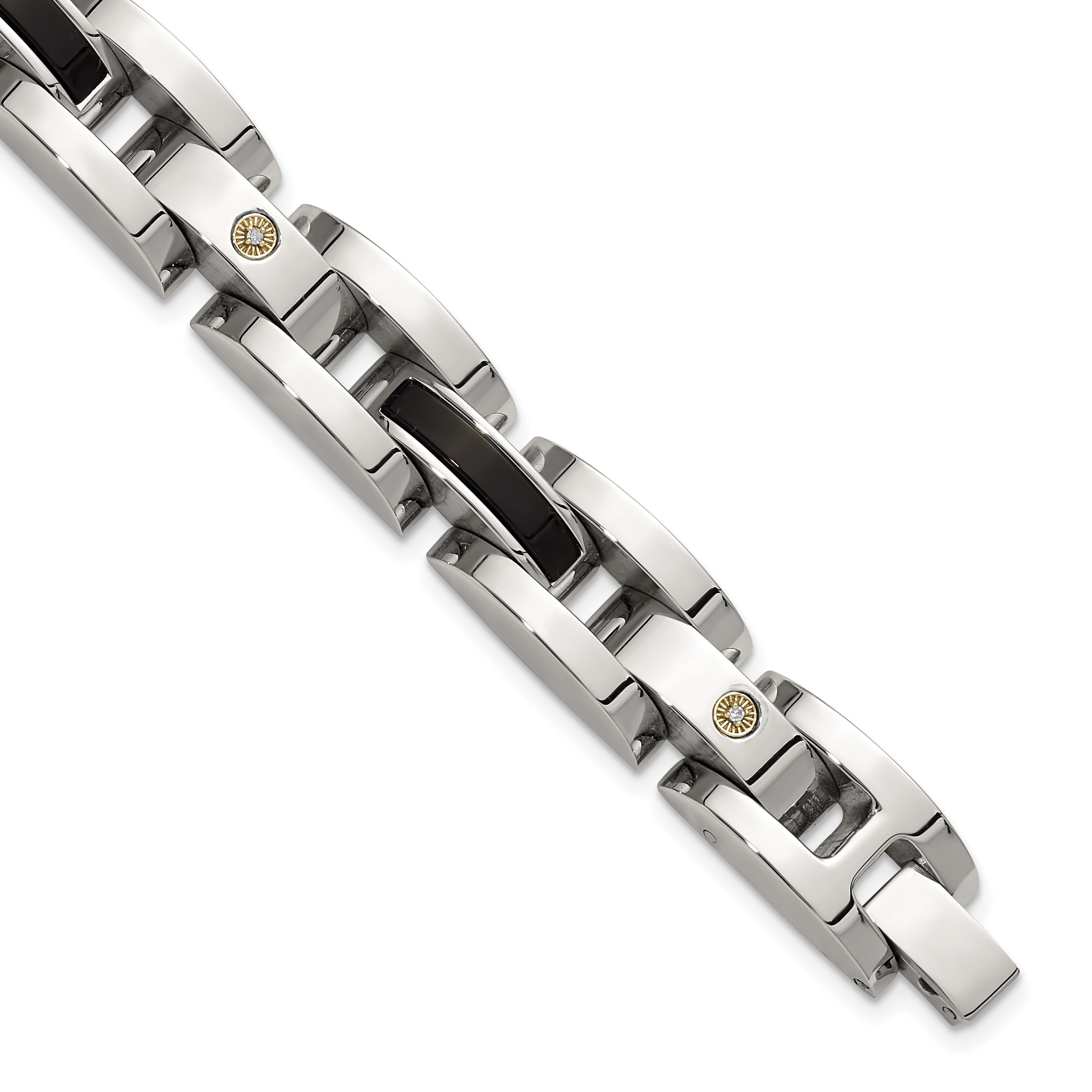 Men's Polished Diamond Stainless Steel Link Bracelet 11mm 8.25in