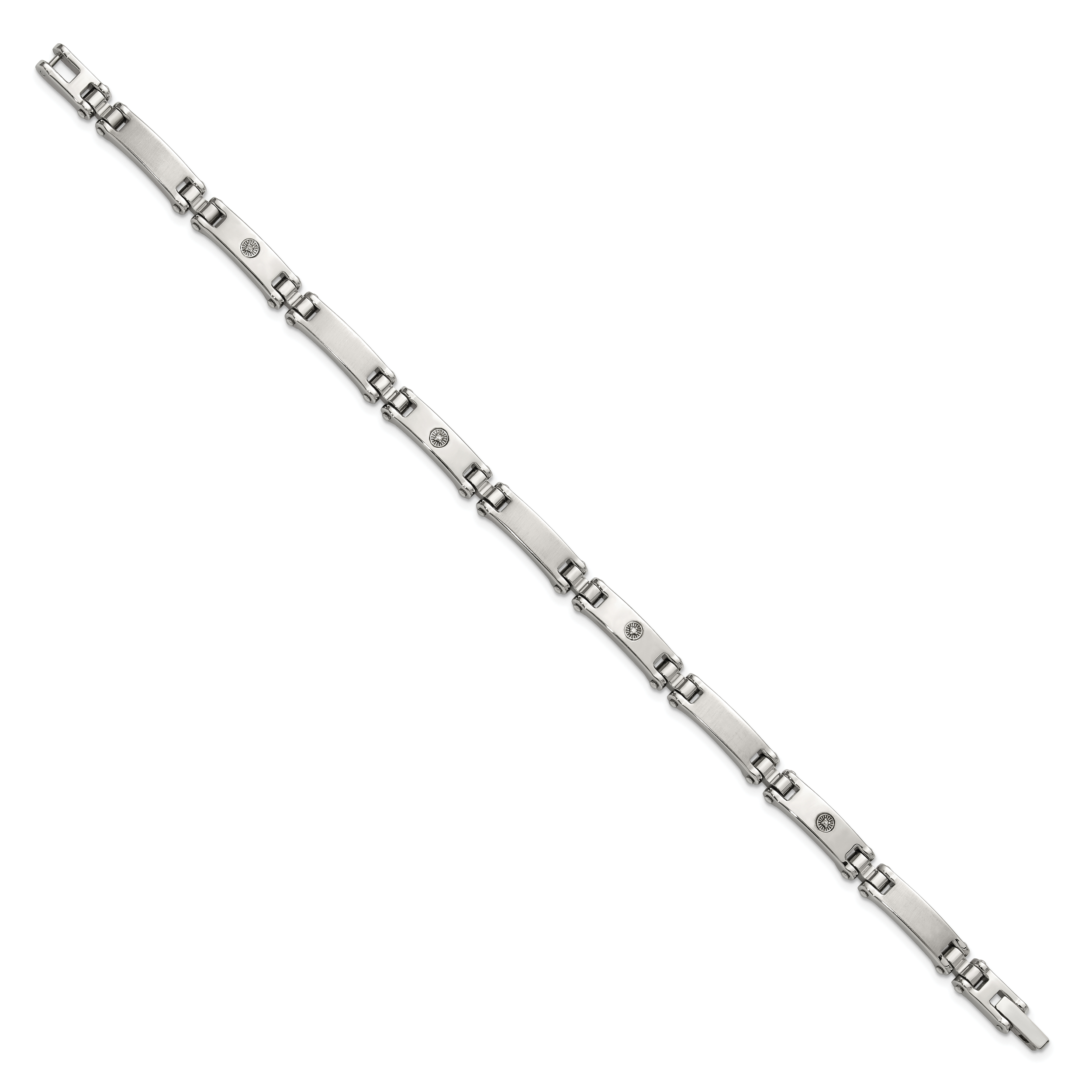 Men's Brushed and Polished Diamond Stainless Steel Link Bracelet 6mm Secondary image