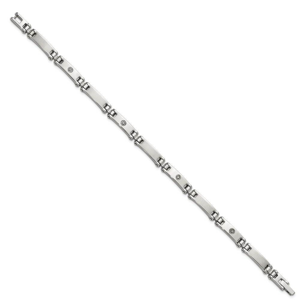 Men's Brushed and Polished Diamond Stainless Steel Link Bracelet 6mm