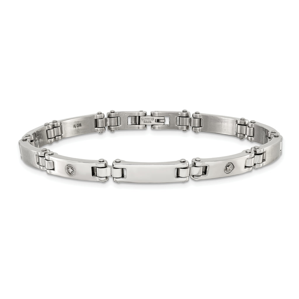 Men's Brushed and Polished Diamond Stainless Steel Link Bracelet 6mm