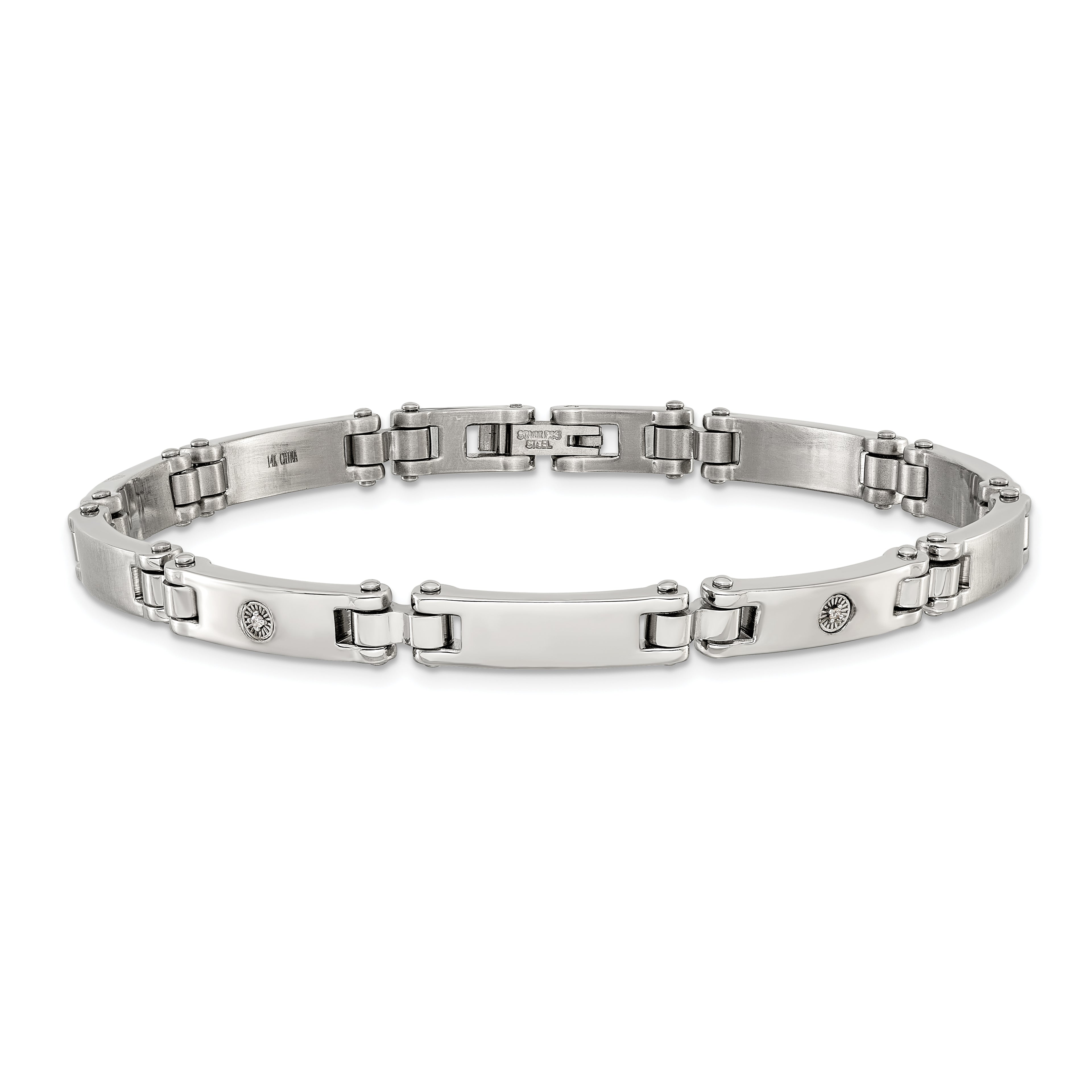 Men's Brushed and Polished Diamond Stainless Steel Link Bracelet 6mm