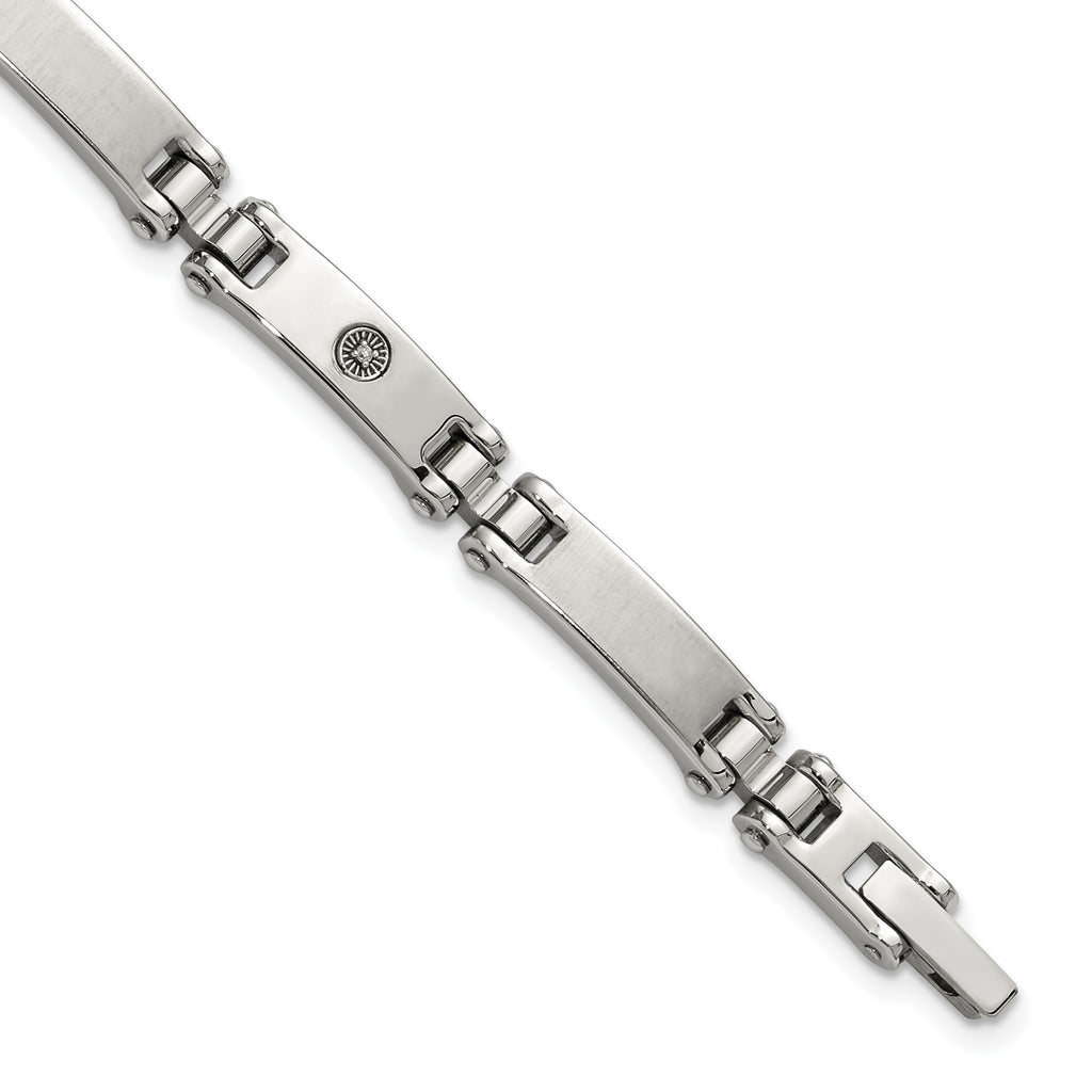 Men's Brushed and Polished Diamond Stainless Steel Link Bracelet 6mm