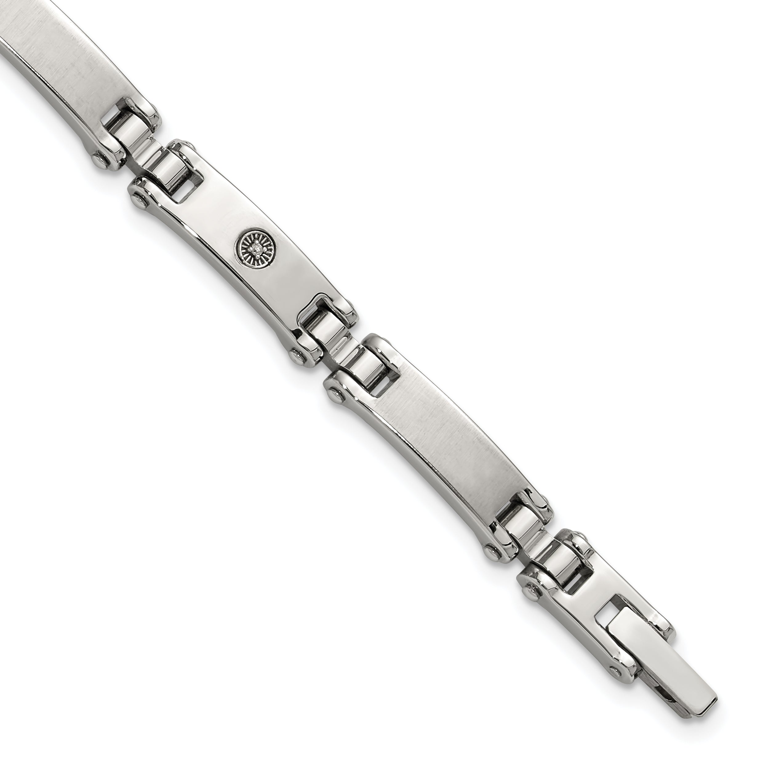 Men's Brushed and Polished Diamond Stainless Steel Link Bracelet 6mm