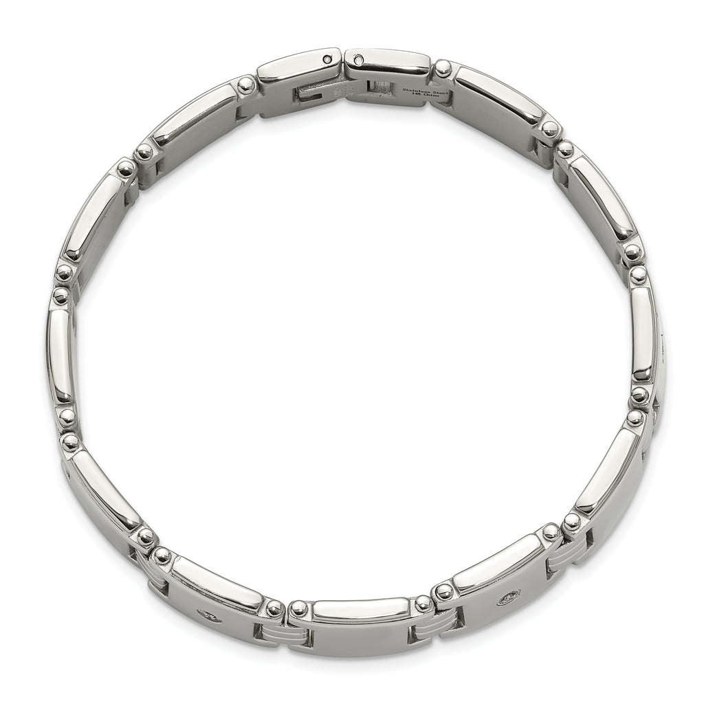Men's Polished Diamond Stainless Steel Link Bracelet 13mm