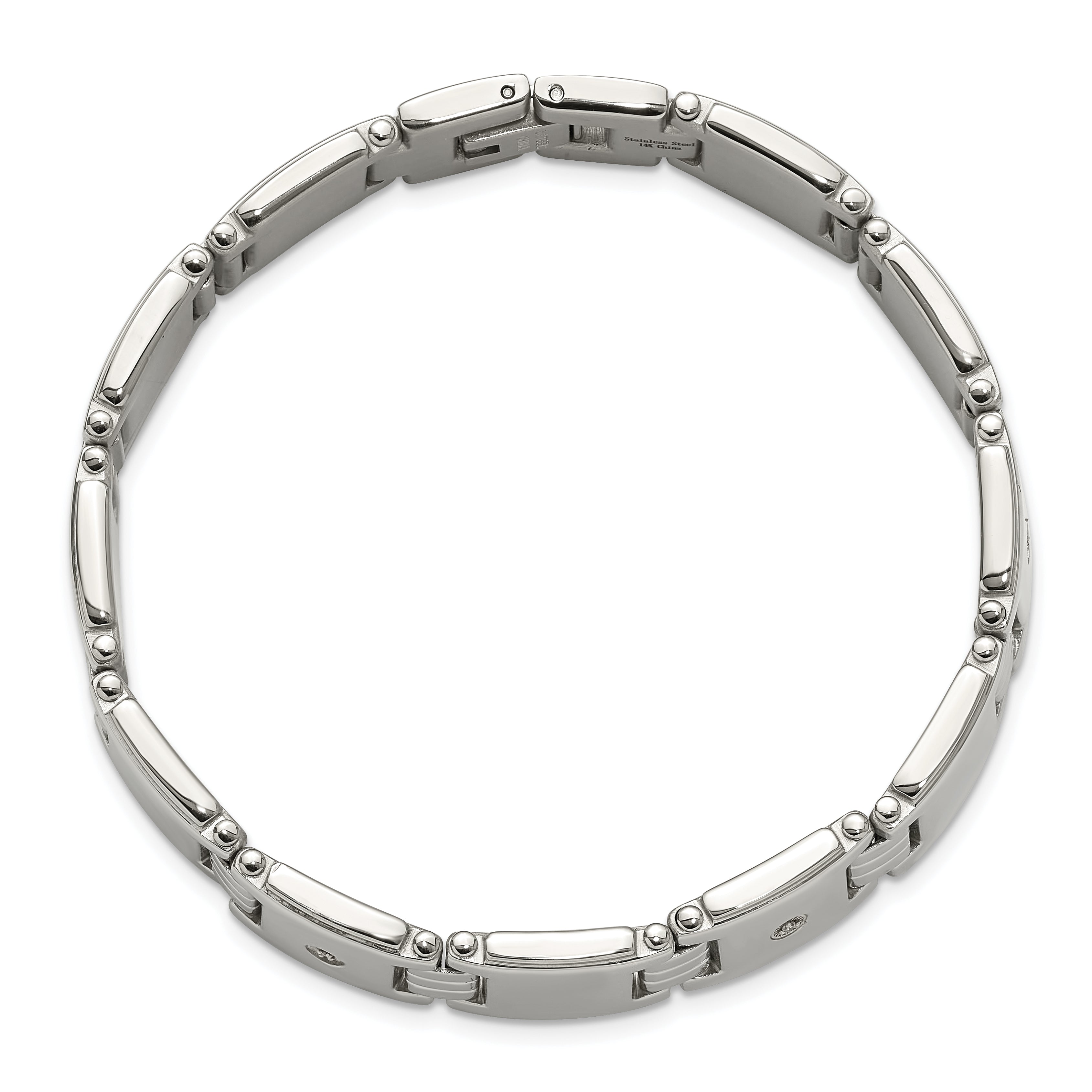 Men's Polished Diamond Stainless Steel Link Bracelet 13mm