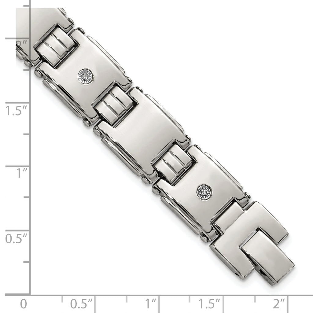 Men's Polished Diamond Stainless Steel Link Bracelet 13mm