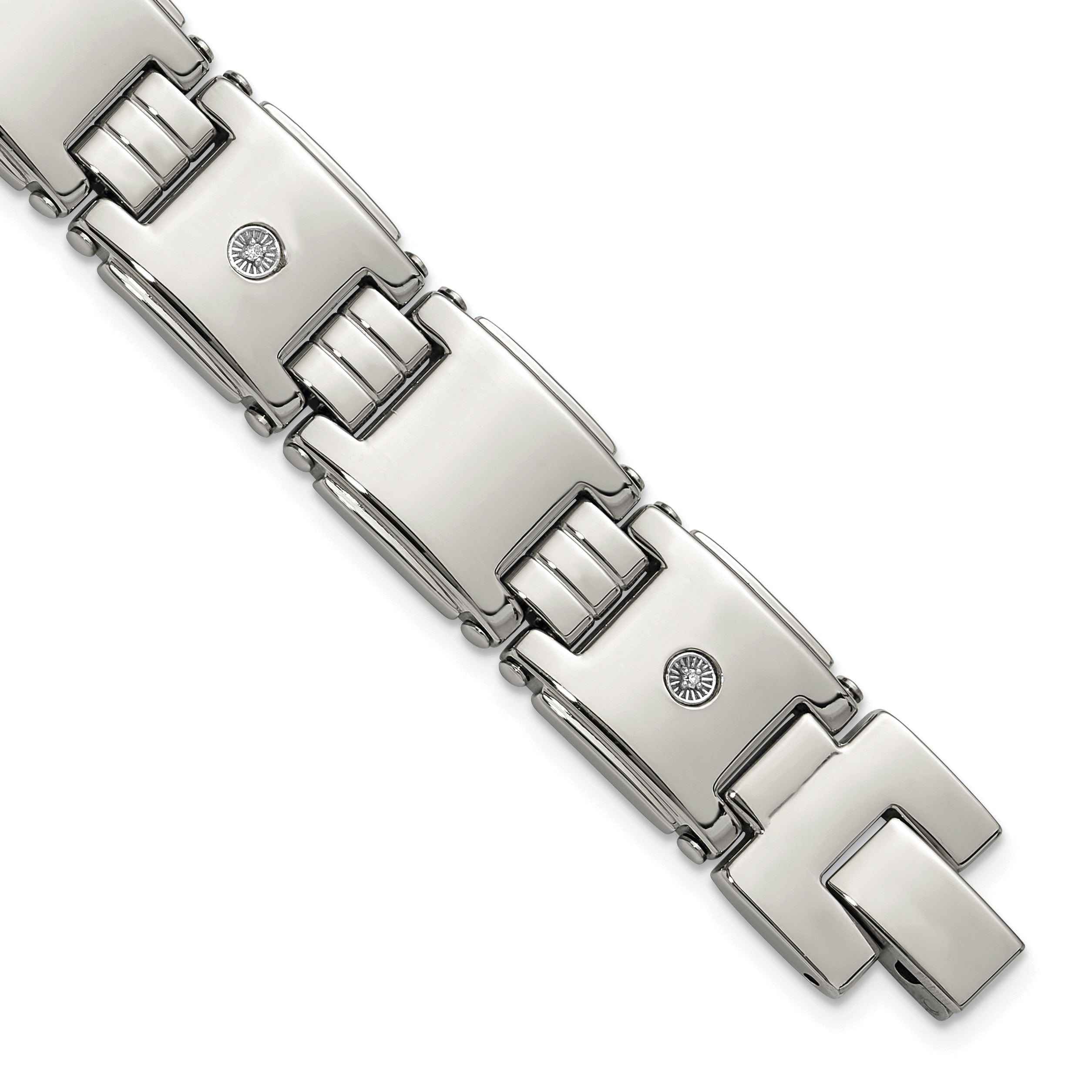 Men's Polished Diamond Stainless Steel Link Bracelet 13mm Main image