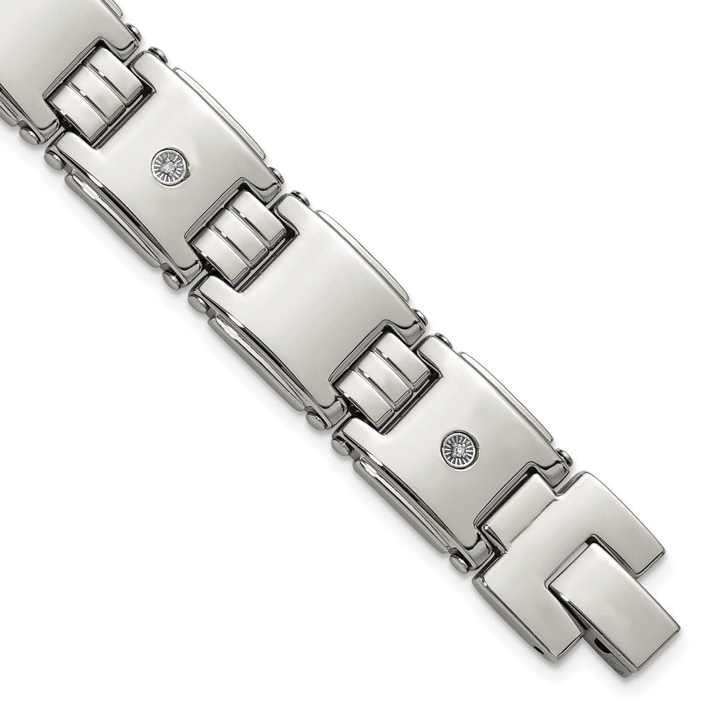 Men's Polished Diamond Stainless Steel Link Bracelet 13mm