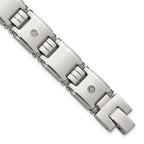 Men's Polished Diamond Stainless Steel Link Bracelet 13mm