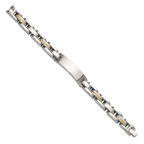 Men's Polished Stainless Steel 14K Gold Accent ID Bracelet 11mm