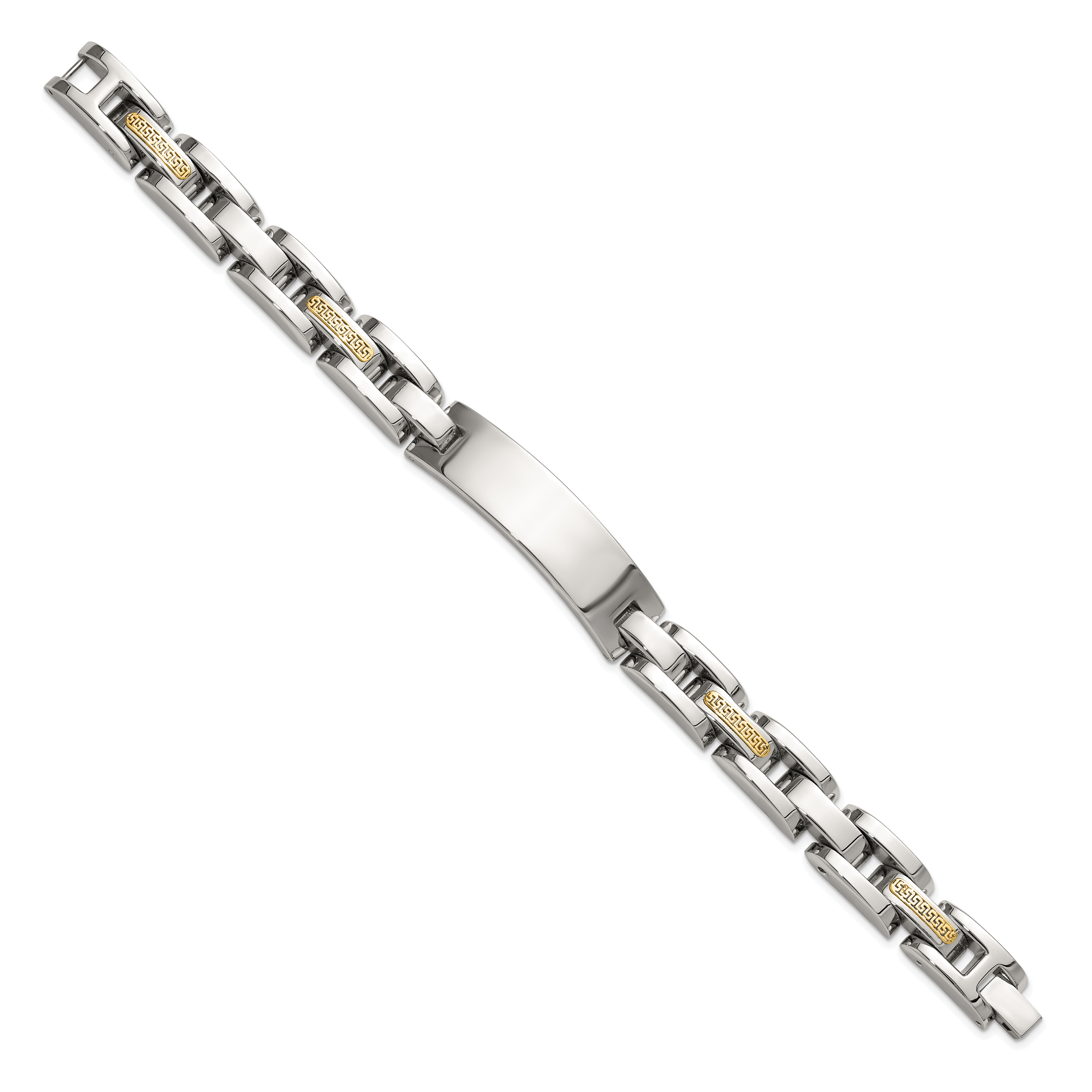 Men's Polished Stainless Steel 14K Gold Accent ID Bracelet 11mm