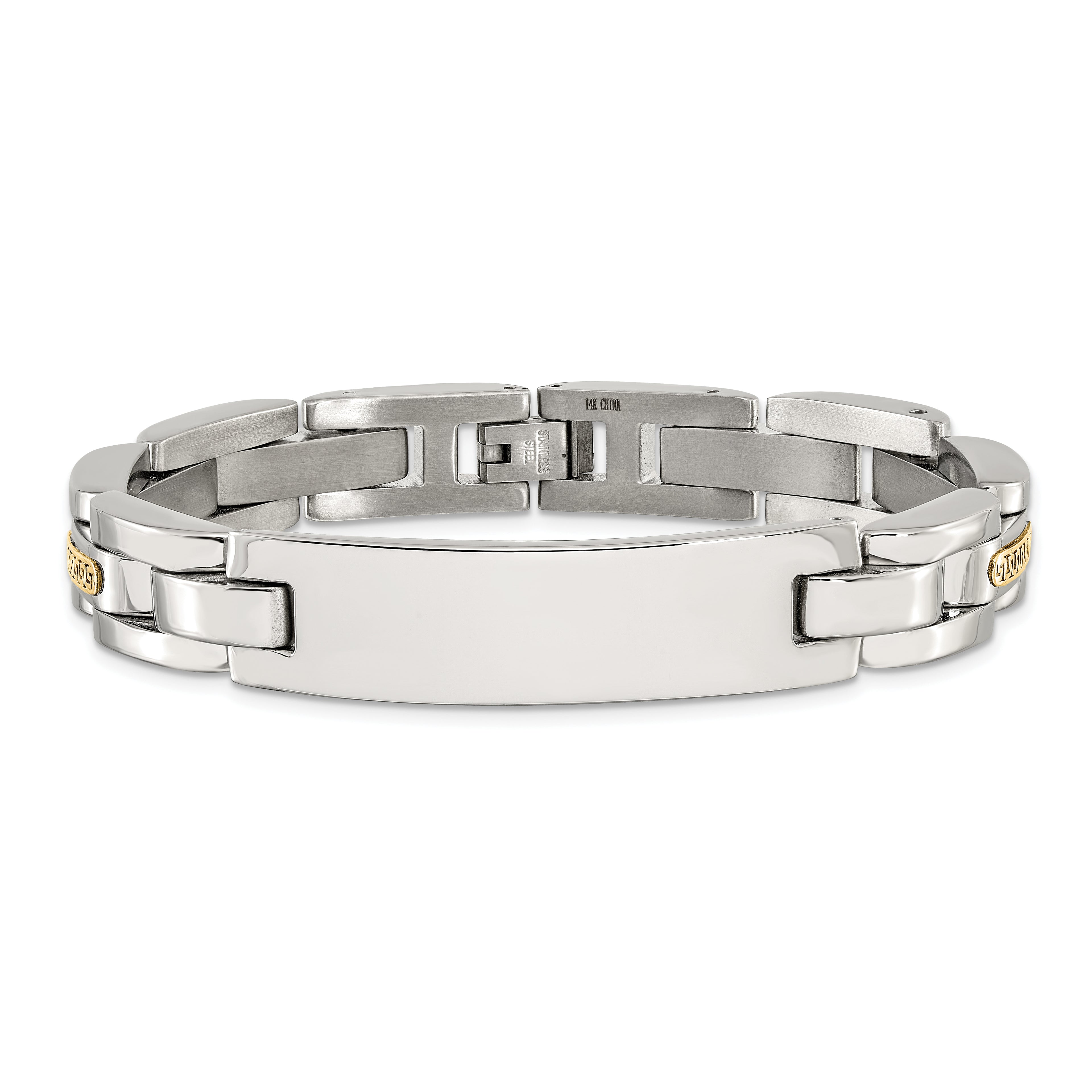 Men's Polished Stainless Steel 14K Gold Accent ID Bracelet 11mm