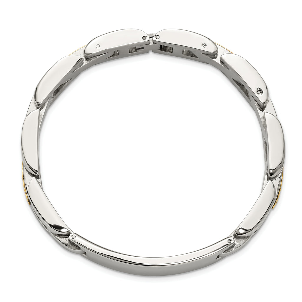 Men's Polished Stainless Steel 14K Gold Accent ID Bracelet 11mm