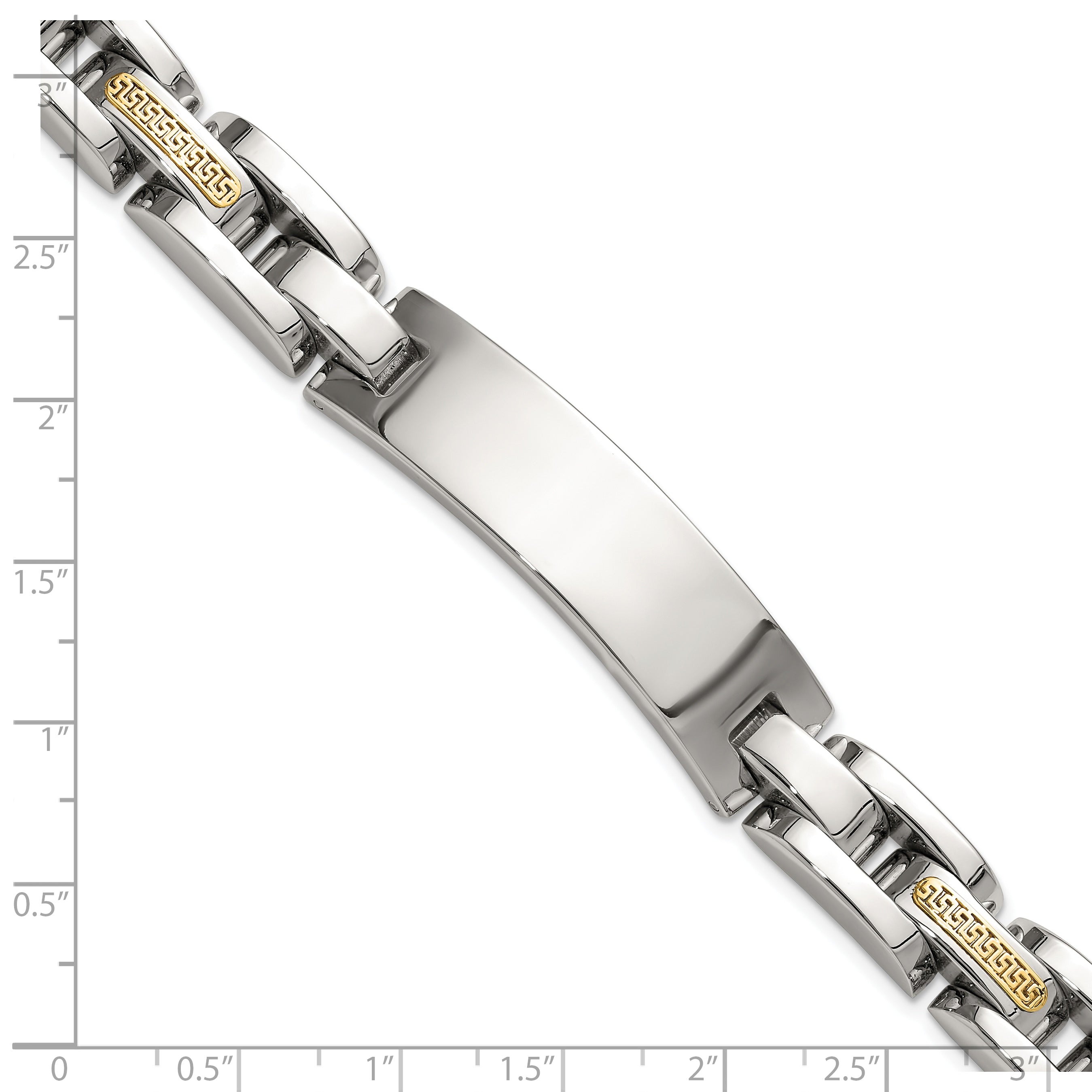 Men's Polished Stainless Steel 14K Gold Accent ID Bracelet 11mm