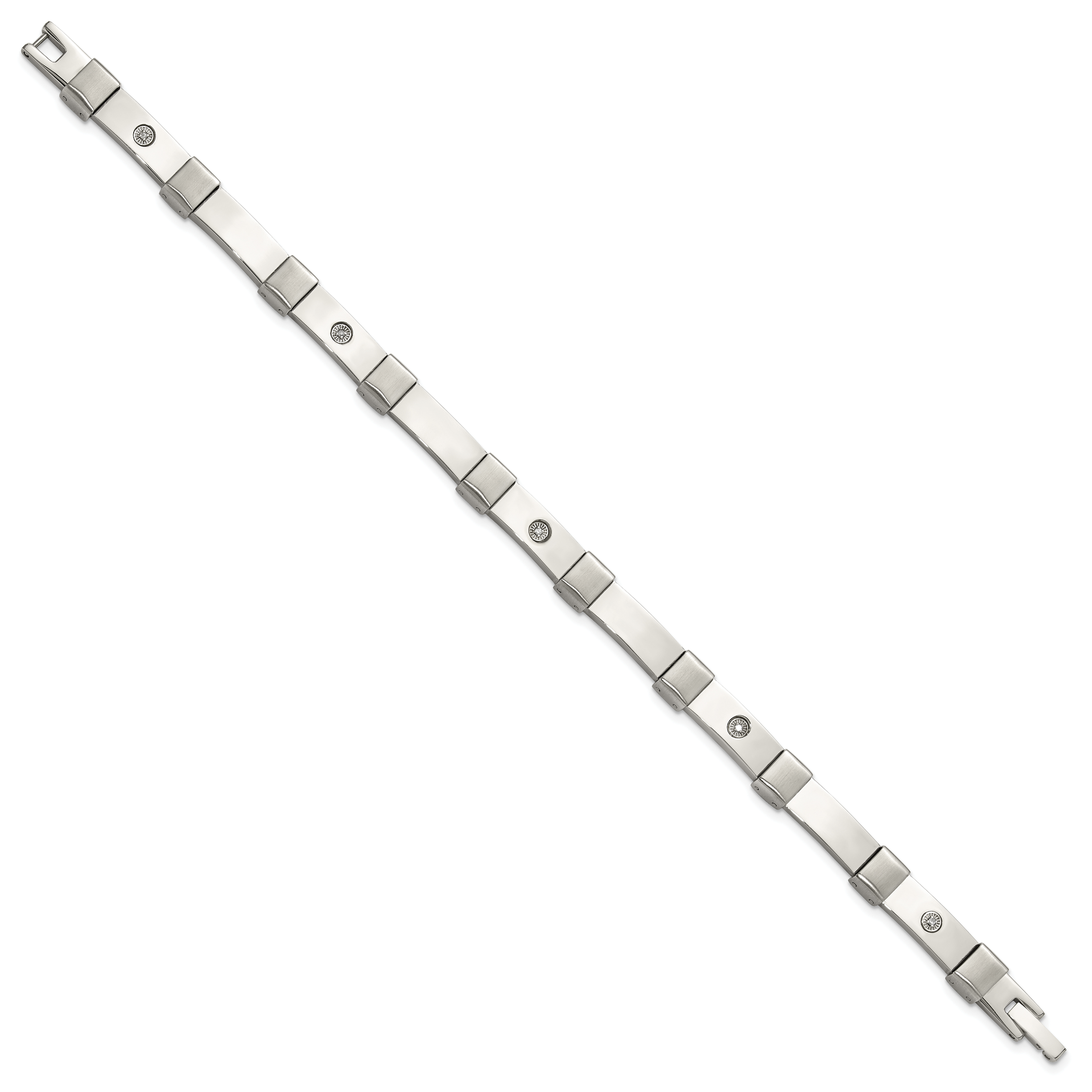 Men's Brushed and Polished Diamond Stainless Steel Link Bracelet 6mm 8.25in Secondary image