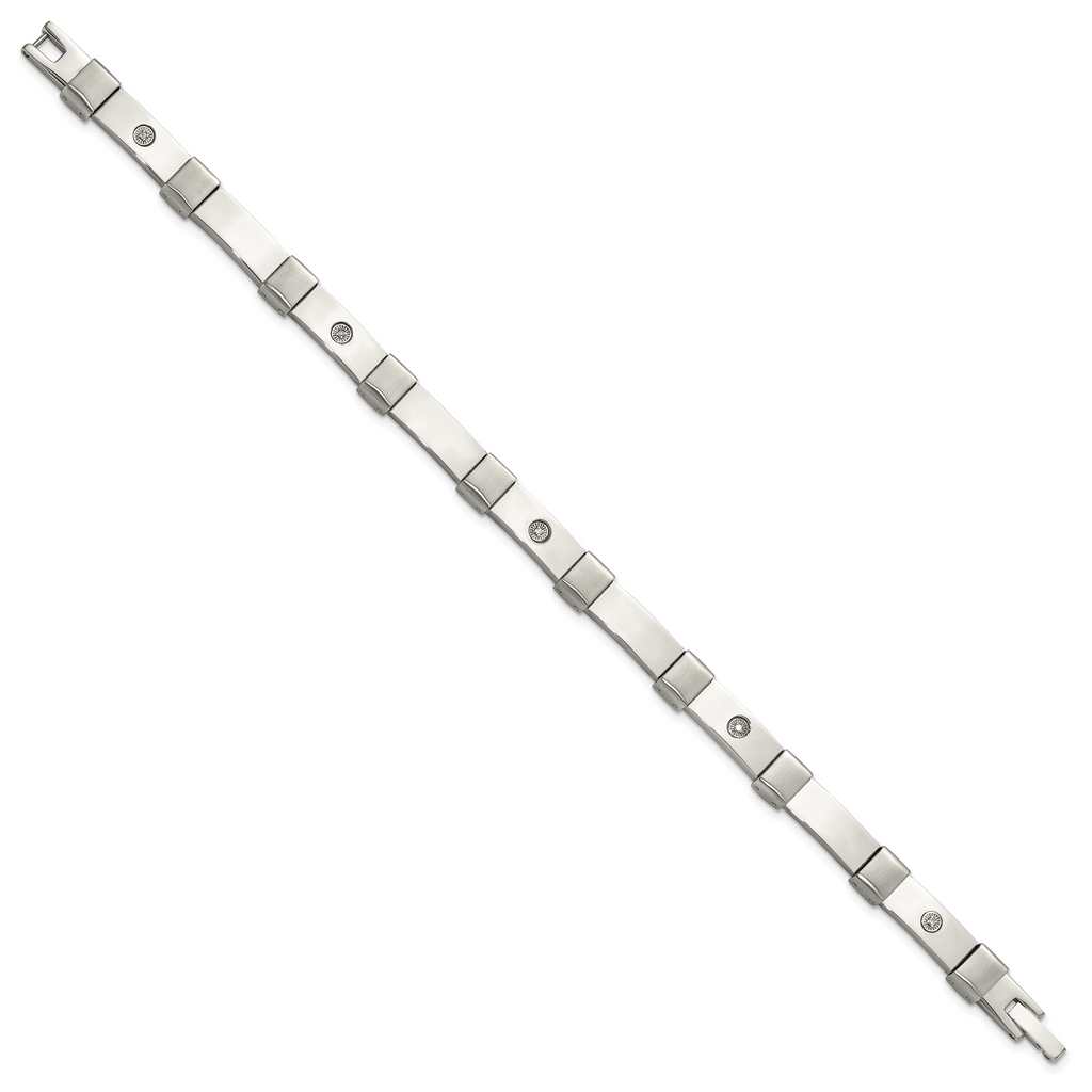 Men's Brushed and Polished Diamond Stainless Steel Link Bracelet 6mm 8.25in
