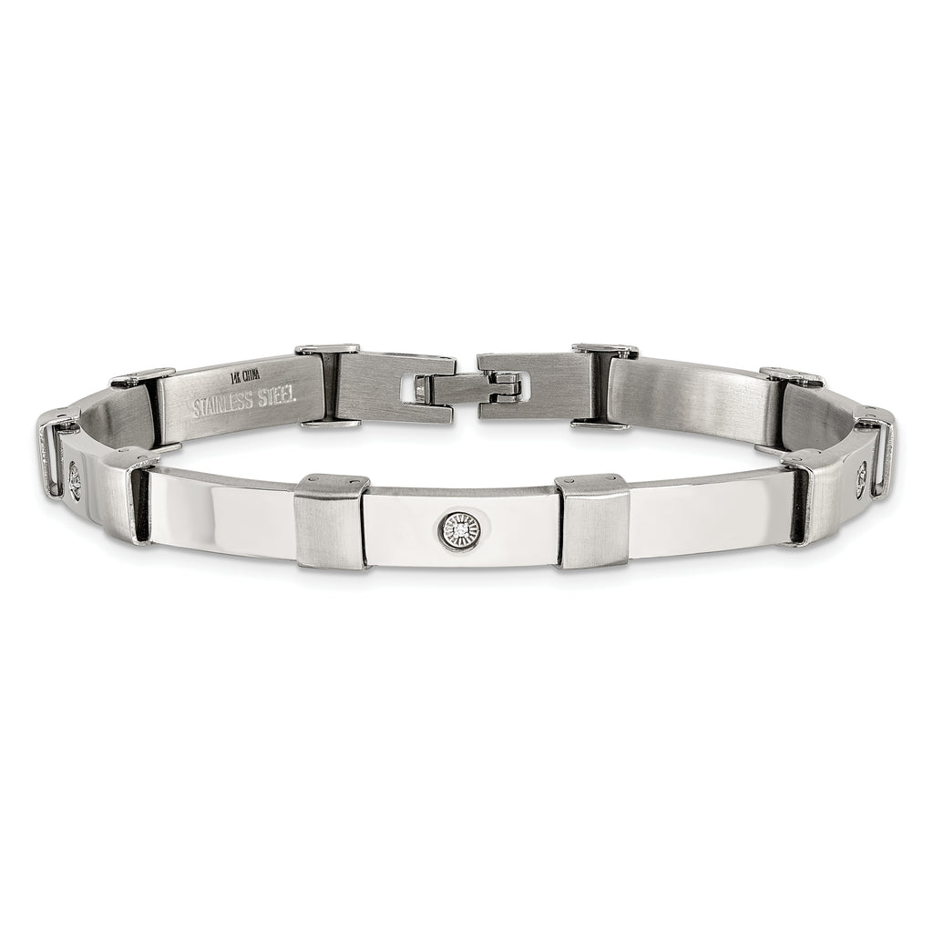 Men's Brushed and Polished Diamond Stainless Steel Link Bracelet 6mm 8.25in