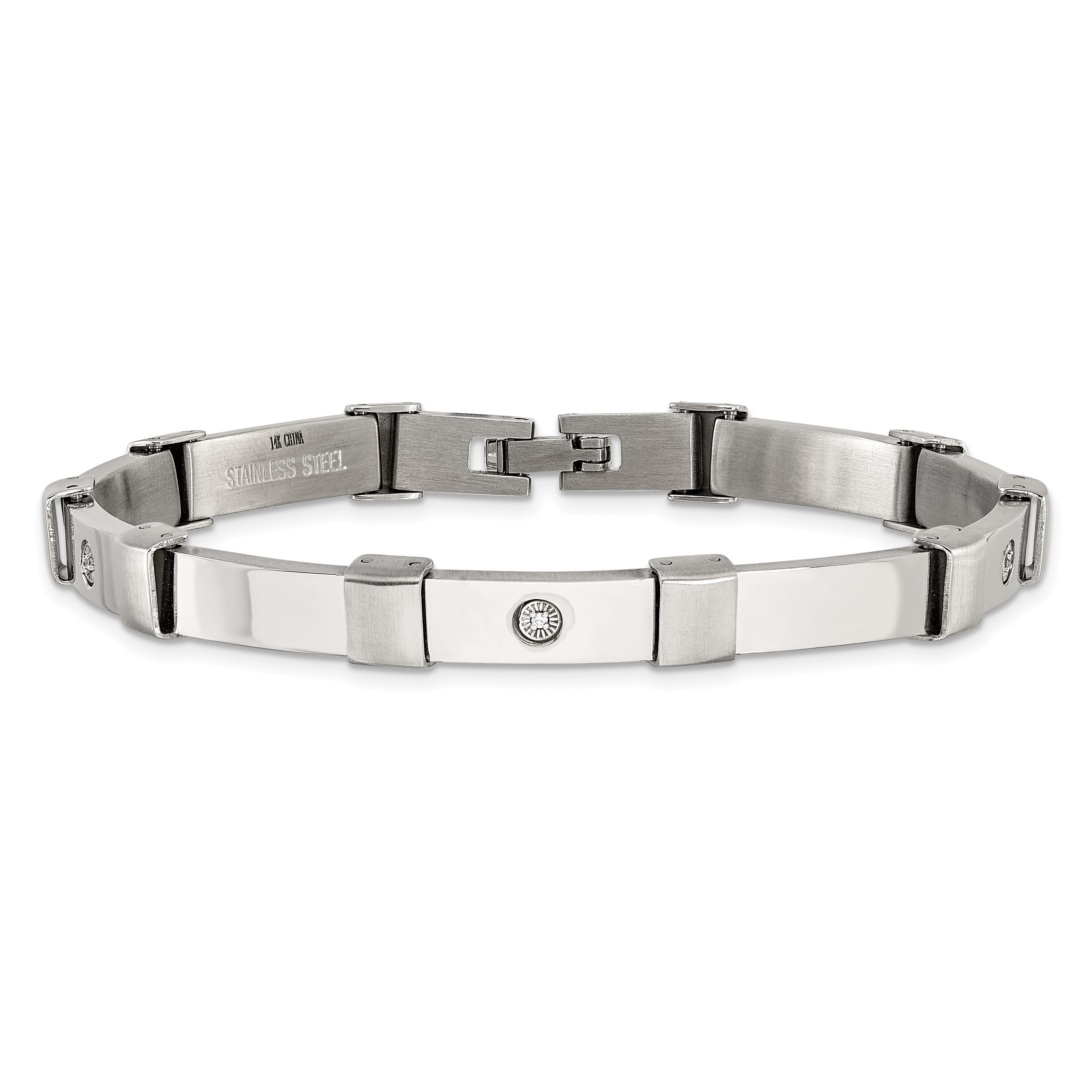 Men's Brushed and Polished Diamond Stainless Steel Link Bracelet 6mm 8.25in