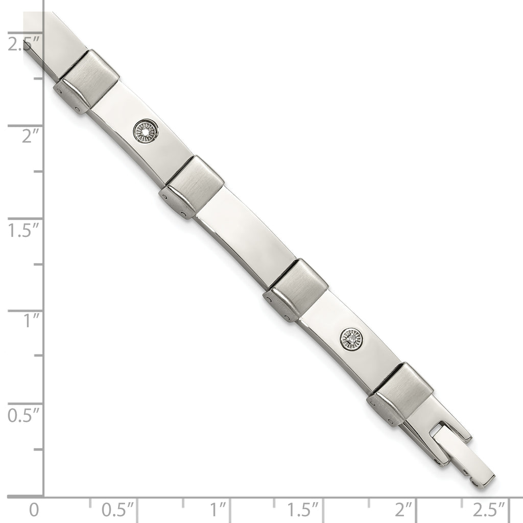 Men's Brushed and Polished Diamond Stainless Steel Link Bracelet 6mm 8.25in
