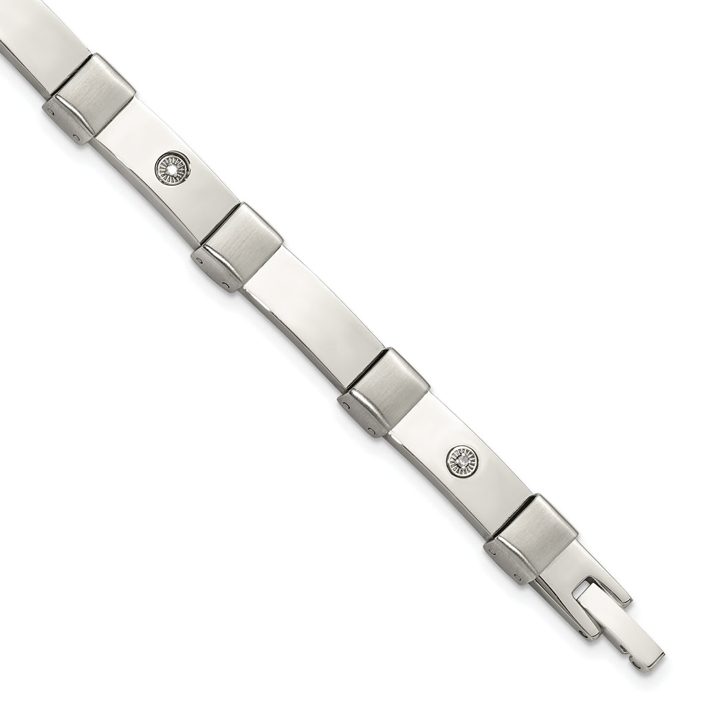 Men's Brushed and Polished Diamond Stainless Steel Link Bracelet 6mm 8.25in