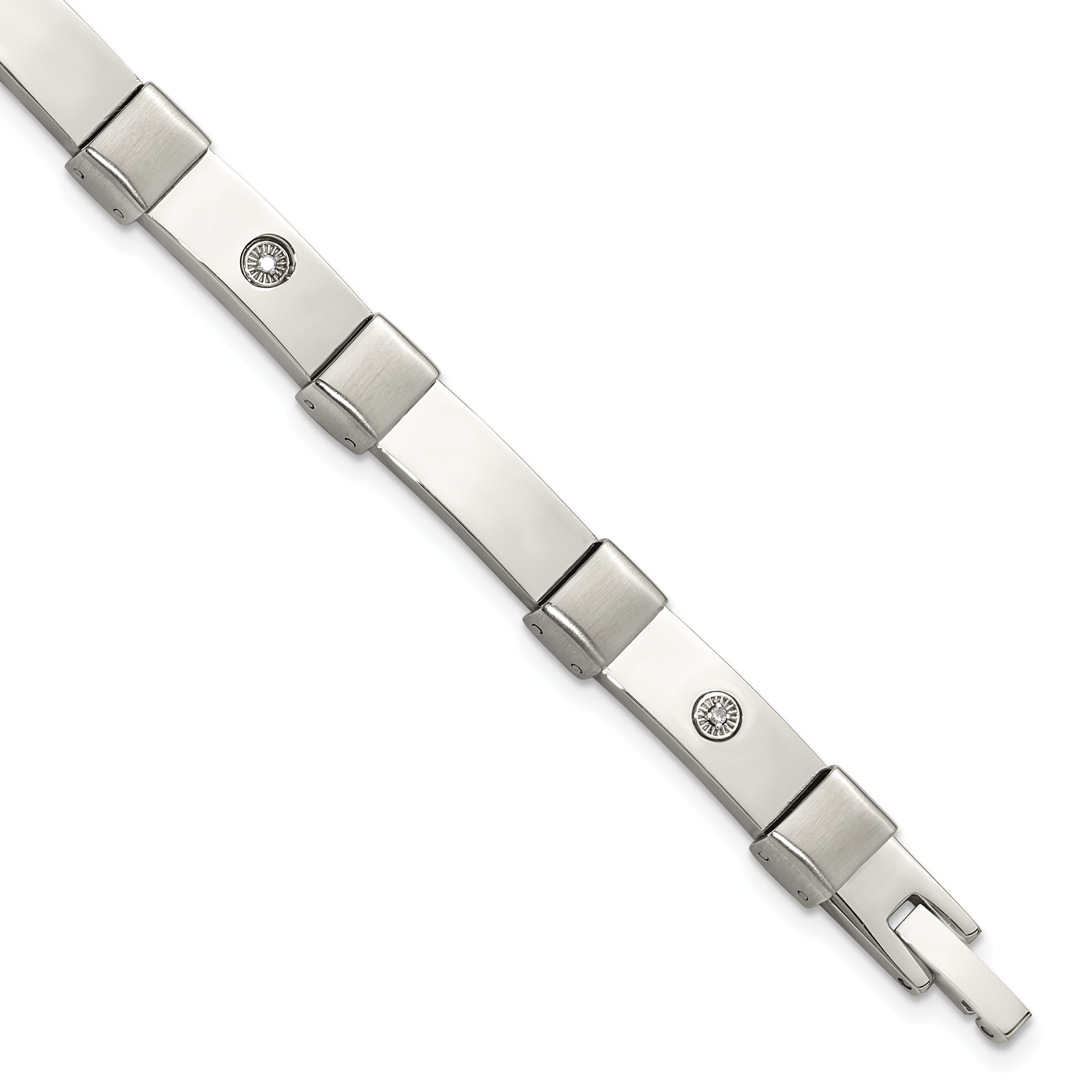 Men's Brushed and Polished Diamond Stainless Steel Link Bracelet 6mm 8.25in