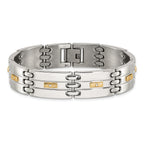 Men's Polished Diamond Stainless Steel Link Bracelet 14mm