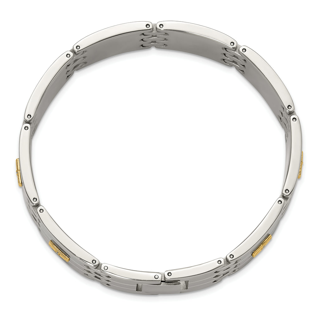 Men's Polished Diamond Stainless Steel Link Bracelet 14mm