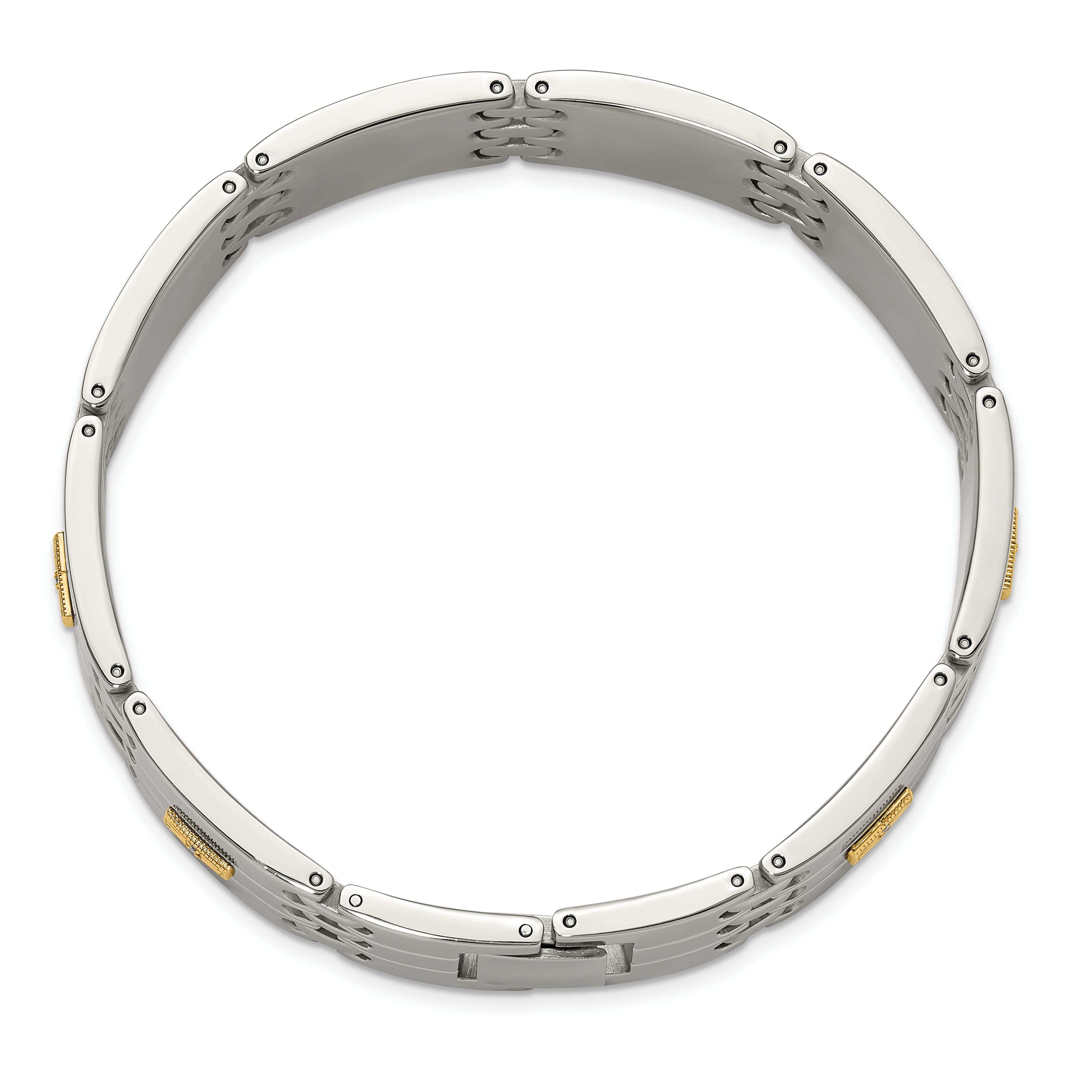 Men's Polished Diamond Stainless Steel Link Bracelet 14mm
