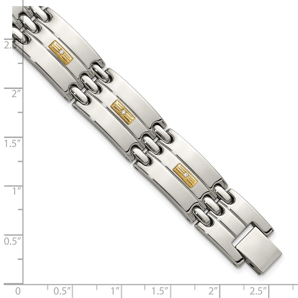 Men's Polished Diamond Stainless Steel Link Bracelet 14mm